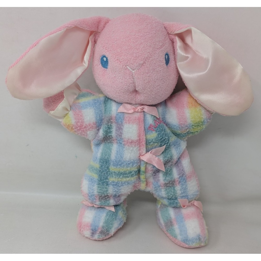 Playskool Vintage 1996 Snuzzles Hasbro Pink Pastel Plaid Stuffed Bunny Plush